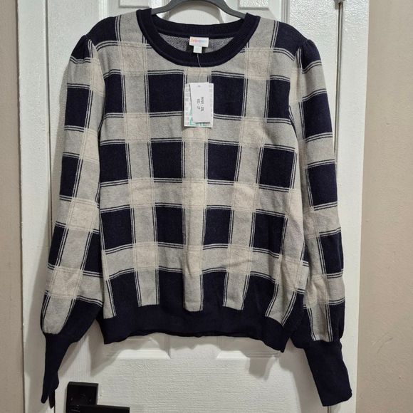 LuLaRoe Sweaters - LuLaRoe Piper balloon sleeve sweater in a blue and gray plaid sz 2x